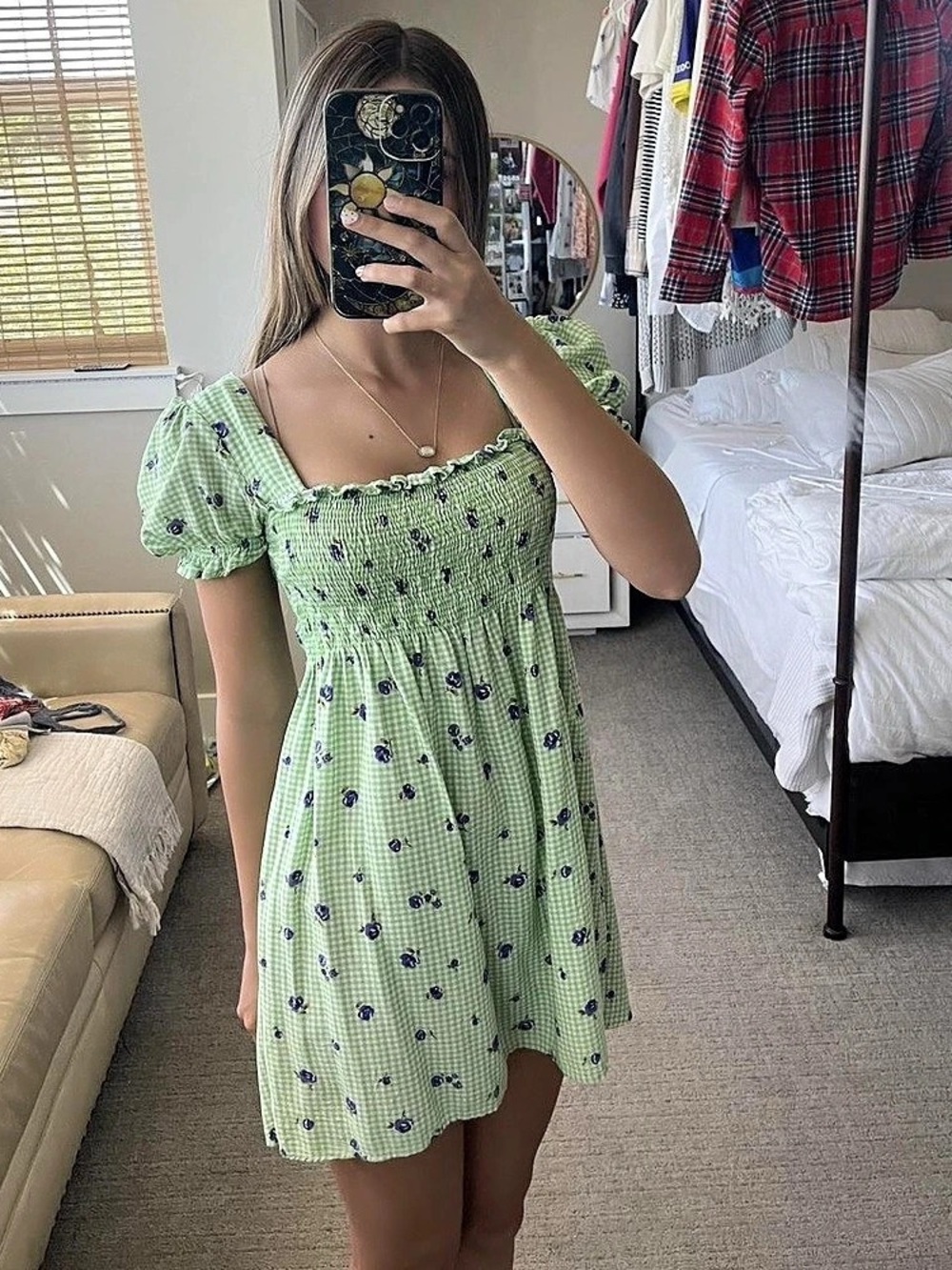 Green Floral Mini Dress Like New